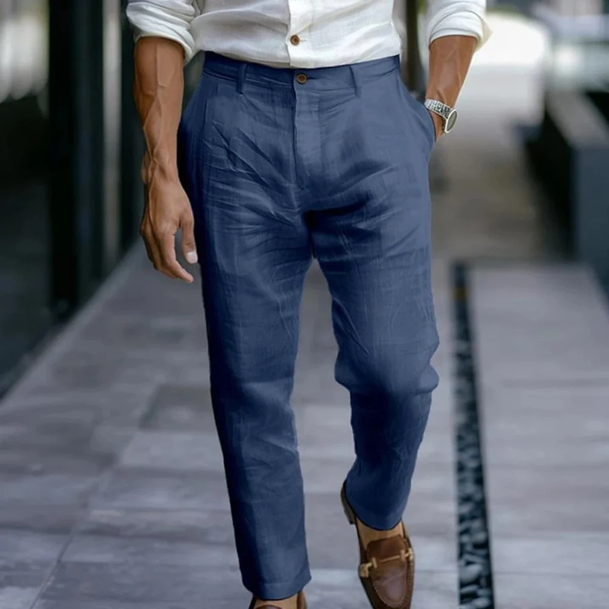 Rolande | Cotton-Linen Ankle Trousers
