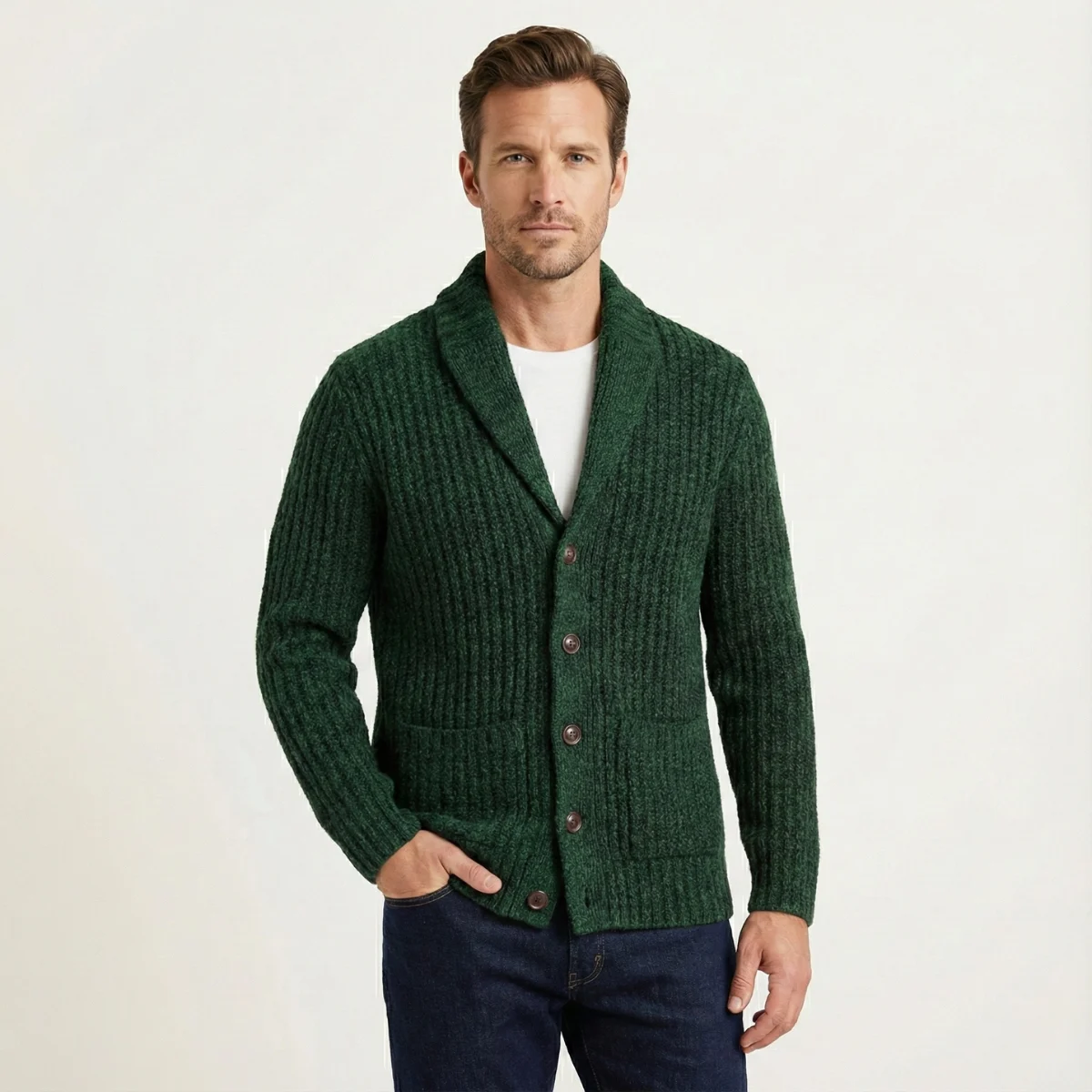 Simeon | Heavy Cable Shawl Cardigan