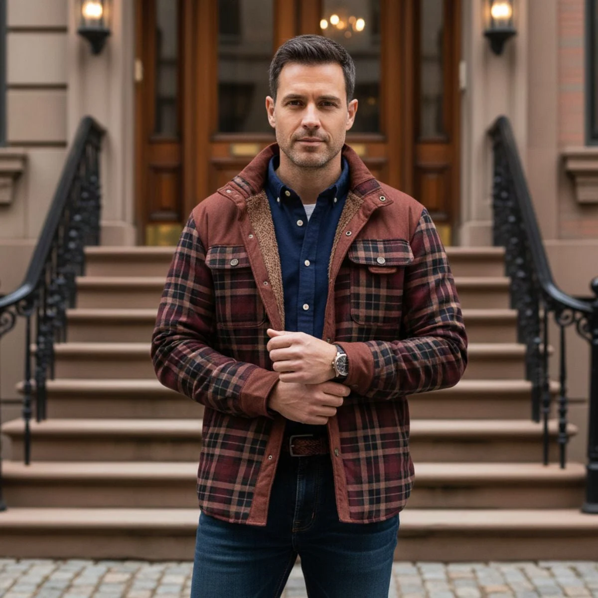 Honore | Plush Lined Plaid Shirt Jacket