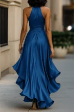 Regina | Satin Halter Ruffle Gown