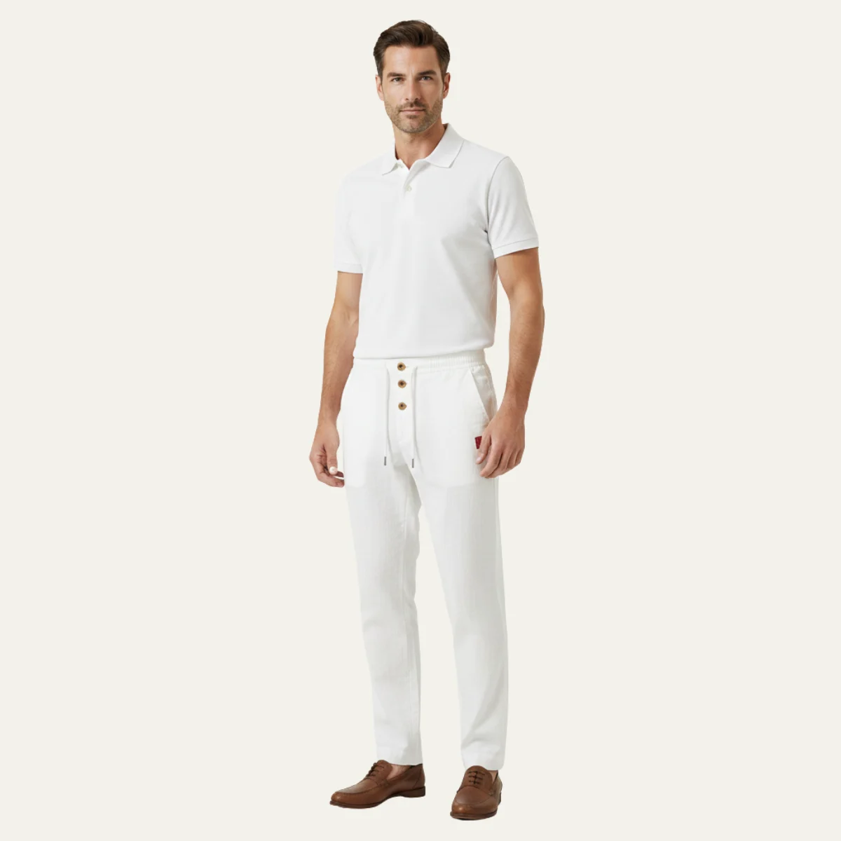 Yolande | Straight Leg Cotton-Linen Trousers