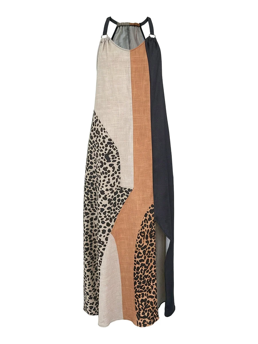 Norah | Leopard Panel Halter Maxi Dress
