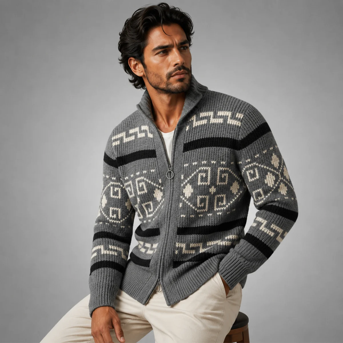 Olivier | Jacquard Knit Shawl Cardigan