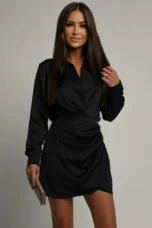 Margaret | Satin Wrap Long Sleeve Dress