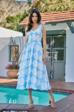 Exilda | Shoulder Tie Smocked Midi Dress