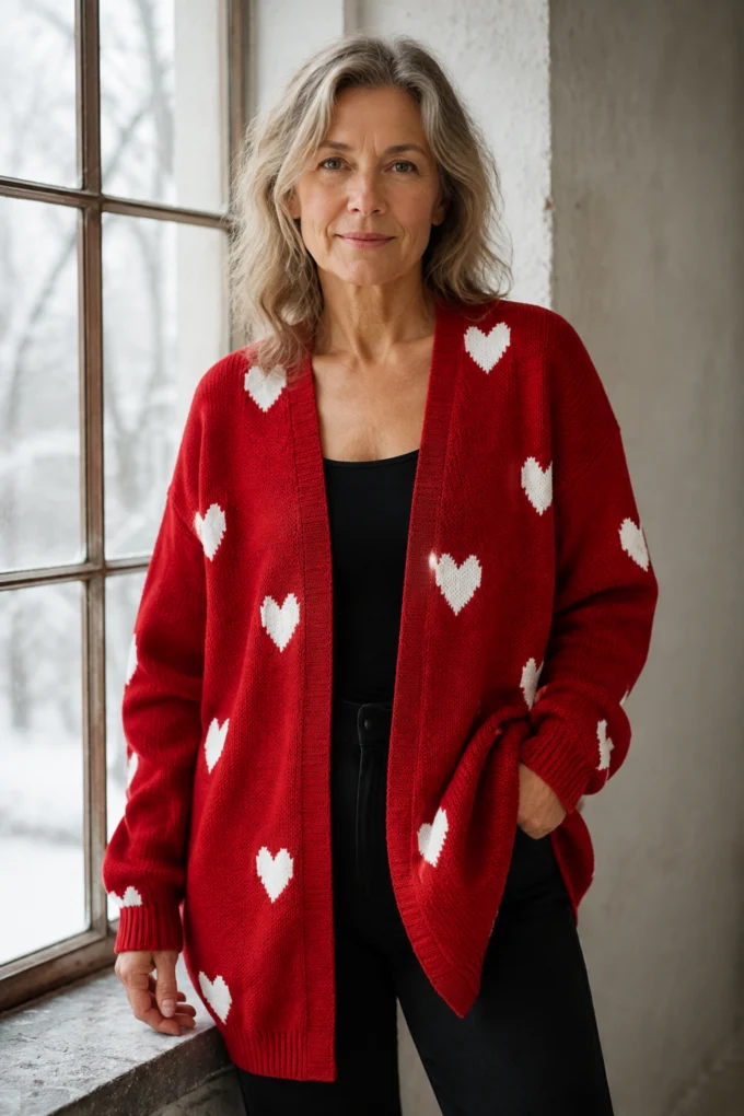 Savannah | Heart Pattern Cardigan editorial product photograph