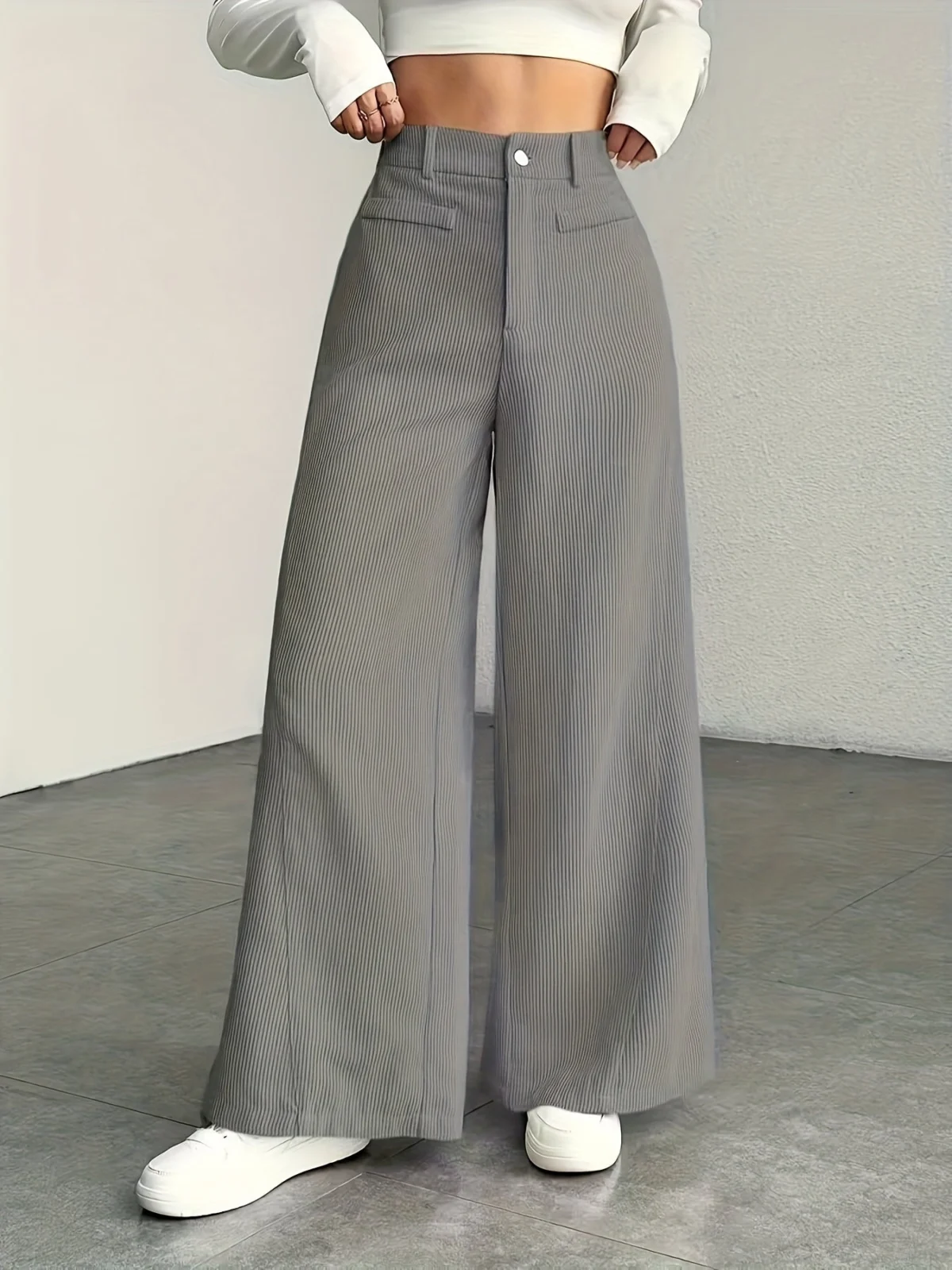 Guylaine | High Waist Corduroy Wide Leg Pants