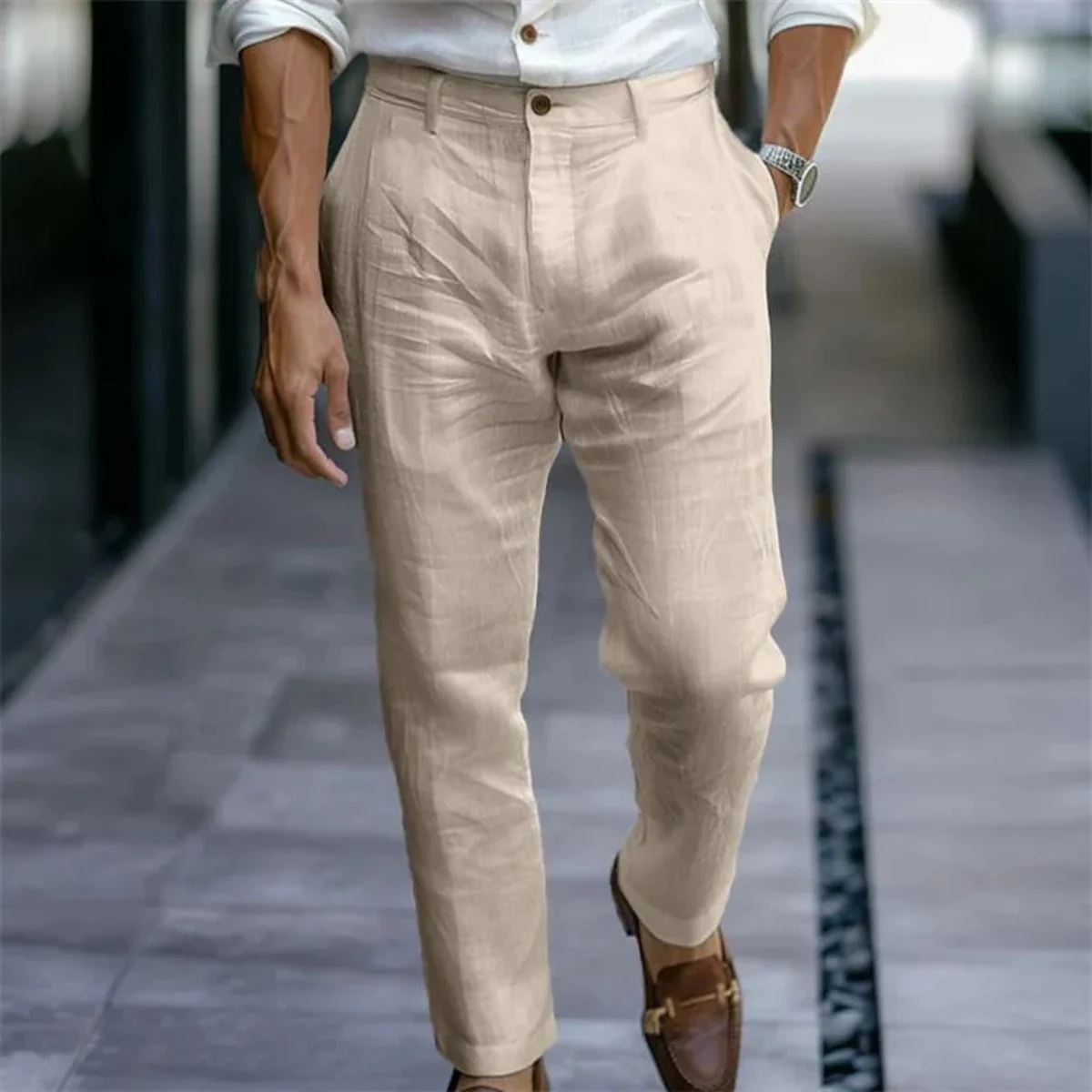 Marielle | Slim Leg Cotton-Linen Trousers