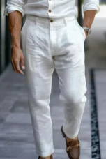 Marielle | Slim Leg Cotton-Linen Trousers