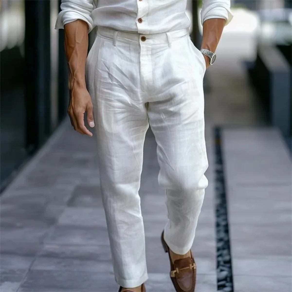 Marielle | Slim Leg Cotton-Linen Trousers