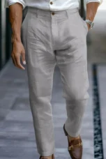 Marielle | Slim Leg Cotton-Linen Trousers