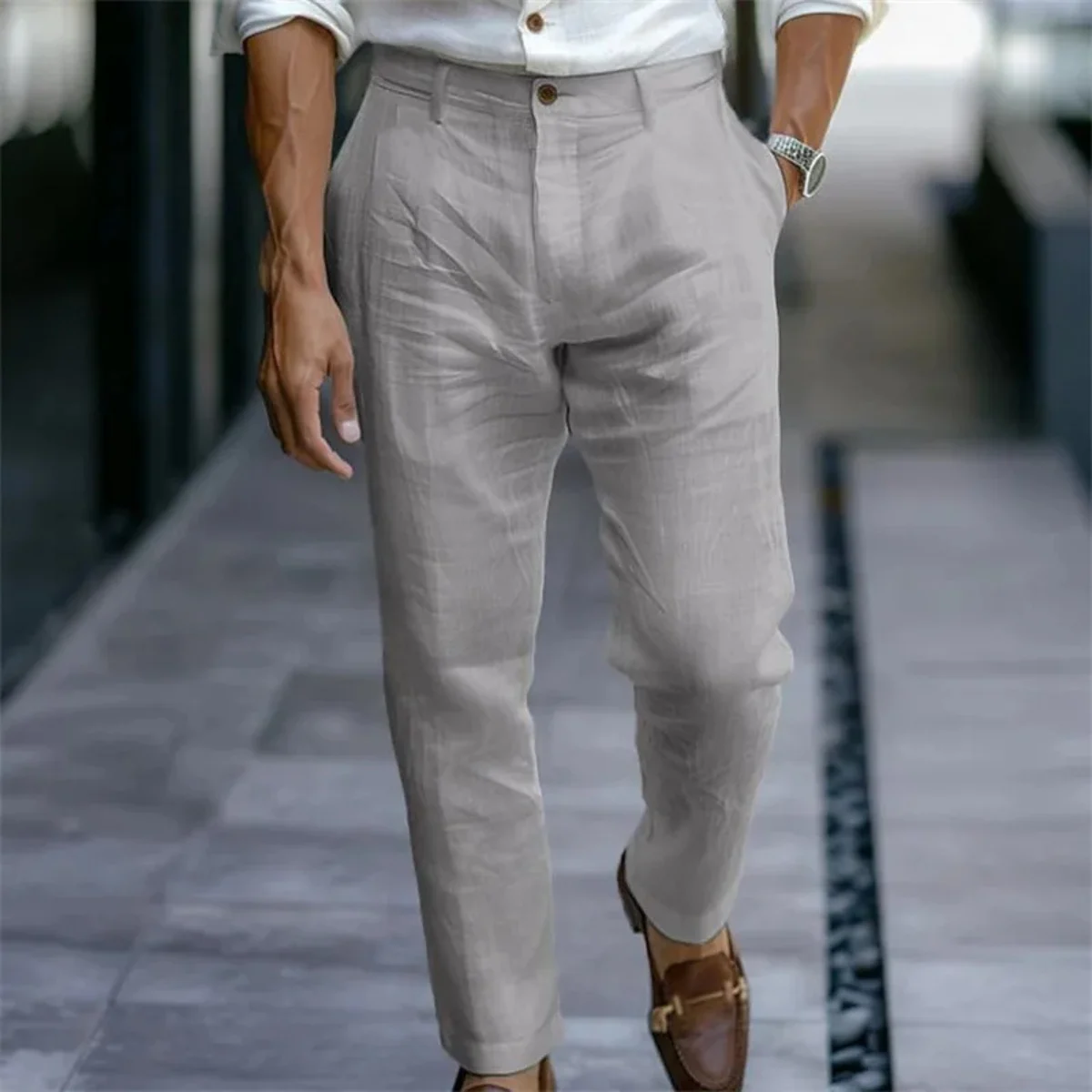 Marielle | Slim Leg Cotton-Linen Trousers