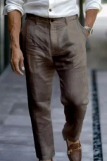 Marielle | Slim Leg Cotton-Linen Trousers