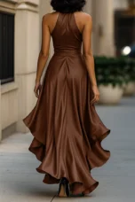Regina | Satin Halter Ruffle Gown