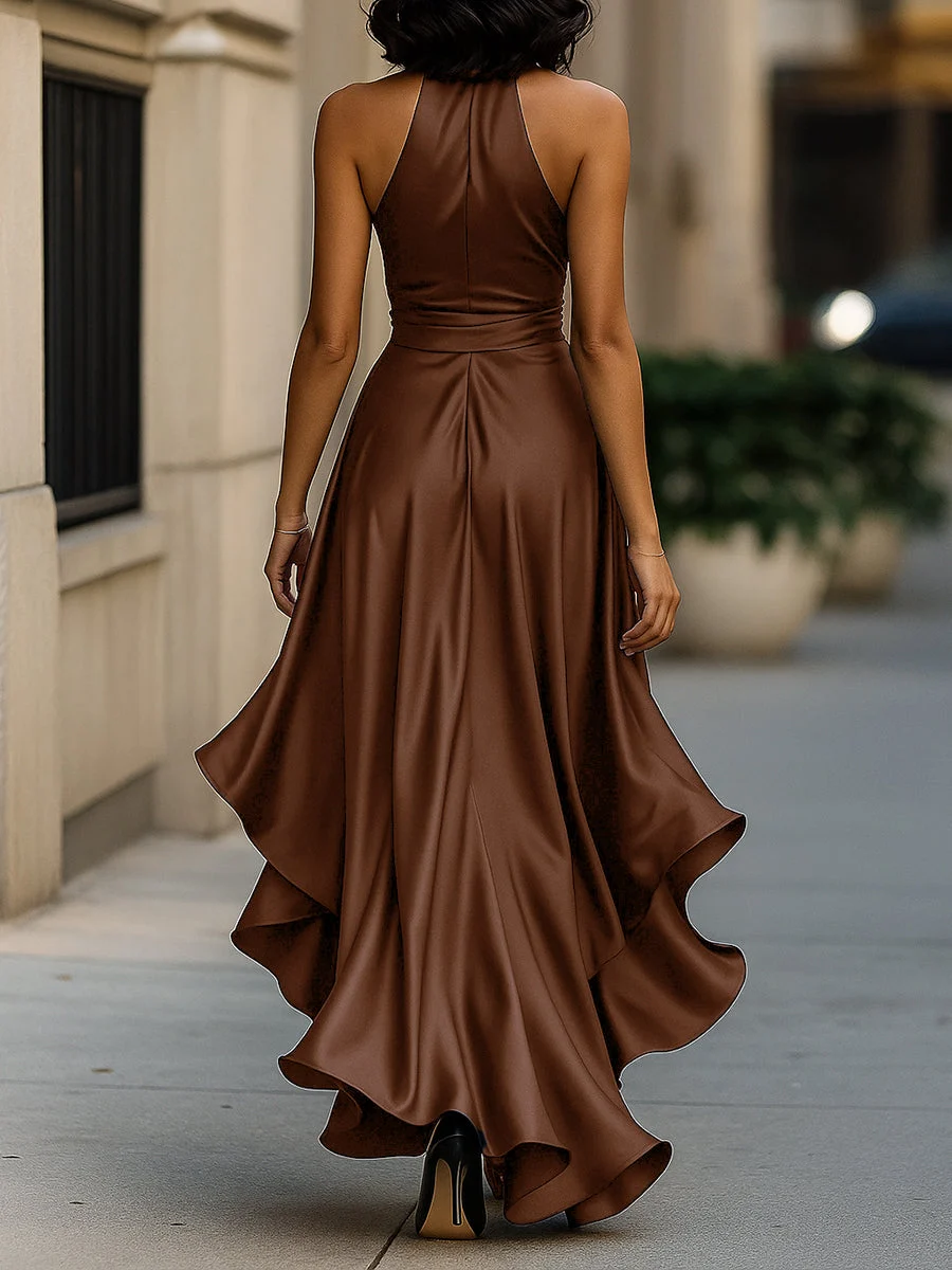 Regina | Satin Halter Ruffle Gown