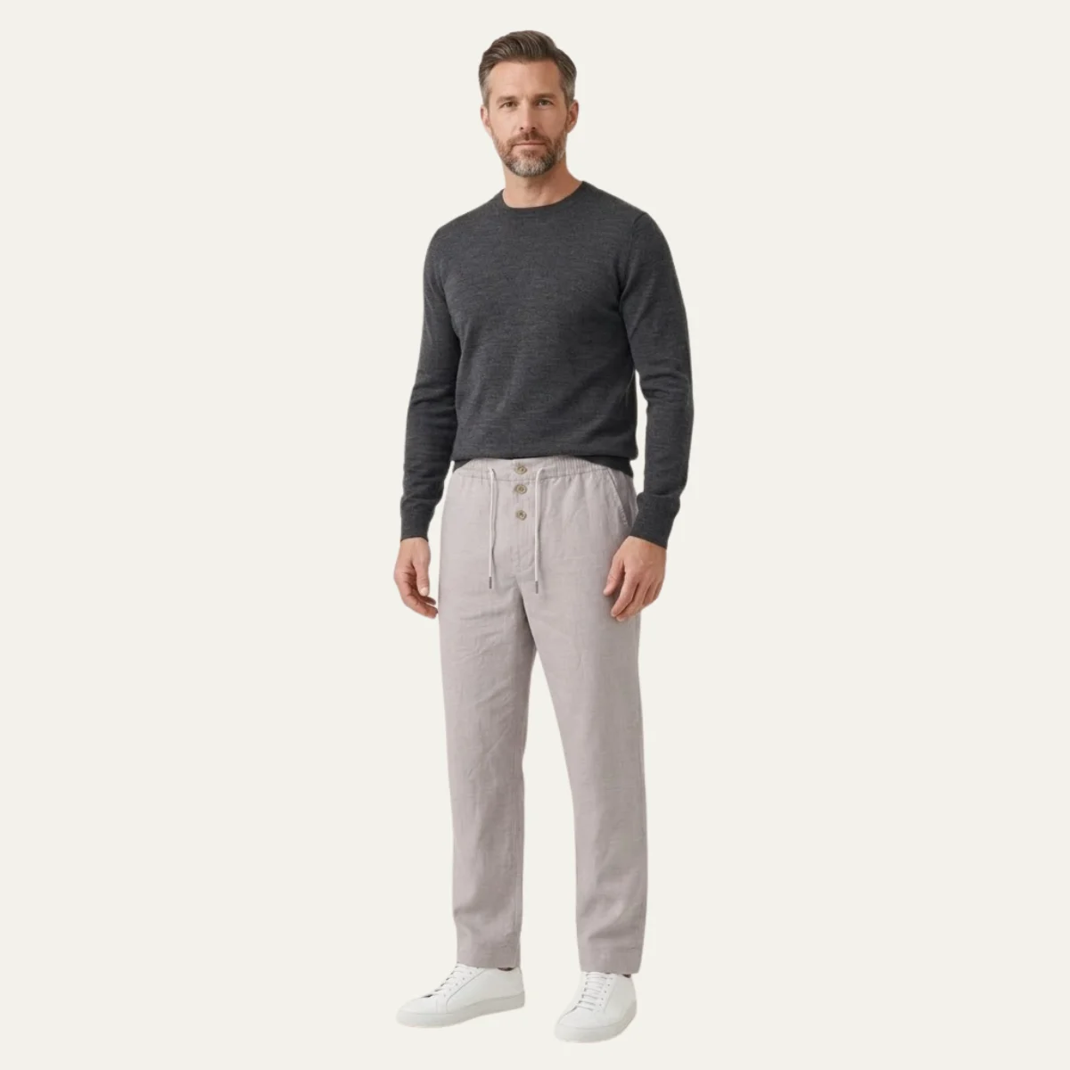 Yolande | Straight Leg Cotton-Linen Trousers