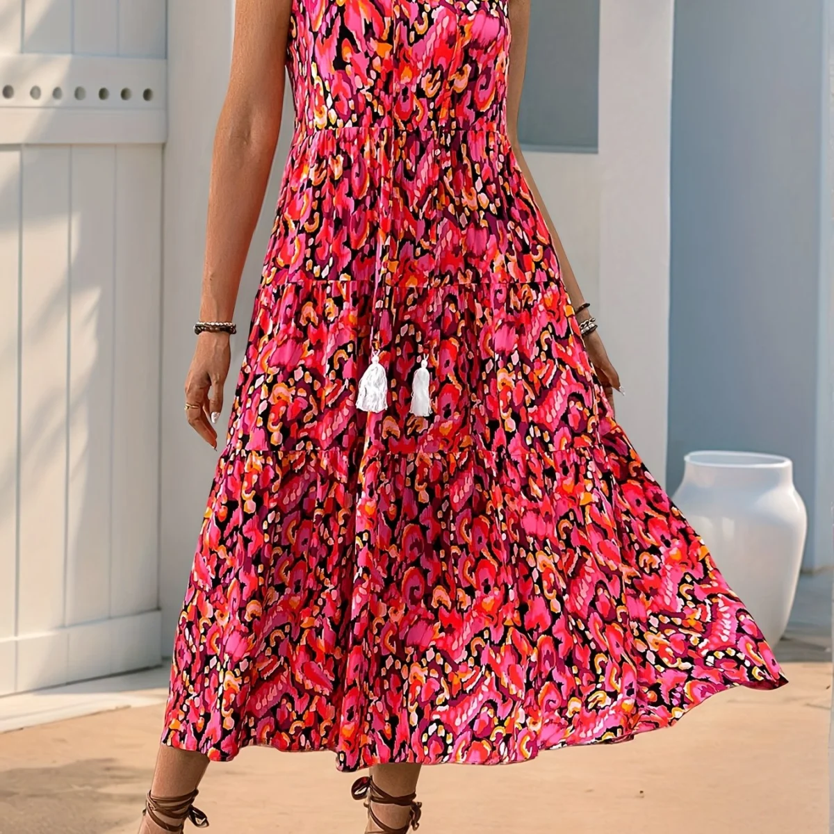 Wanda | Tassel Tie Tiered Sleeveless Dress