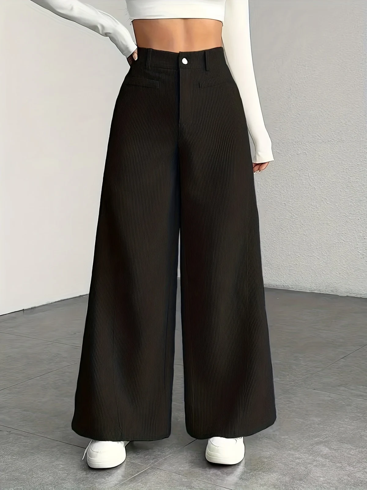 Guylaine | High Waist Corduroy Wide Leg Pants