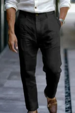 Marielle | Slim Leg Cotton-Linen Trousers