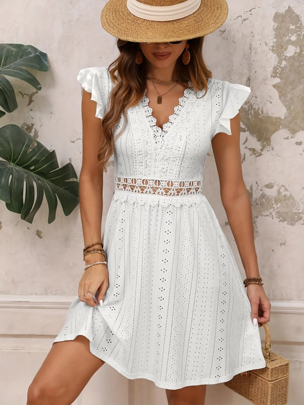 Arlette | Lace Bodice Flutter Sleeve Dress