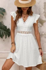 Arlette | Lace Bodice Flutter Sleeve Dress