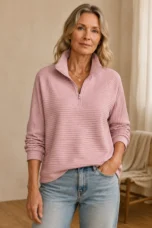 Women's Half-Zip Relaxed Sweatshirt editorial product photograph