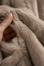 24-Hour-Shipping Soft Taupe Faux Fur Oversized Long Sleeve Coat fabric texture close-up