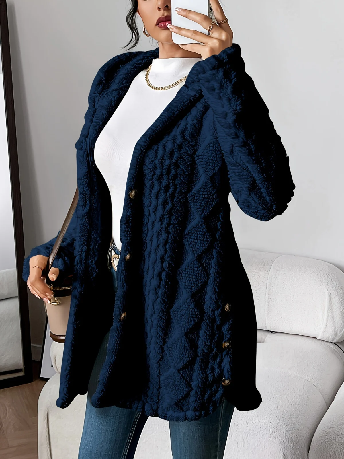 Gaétane | Knitted Argyle Hooded Cardigan