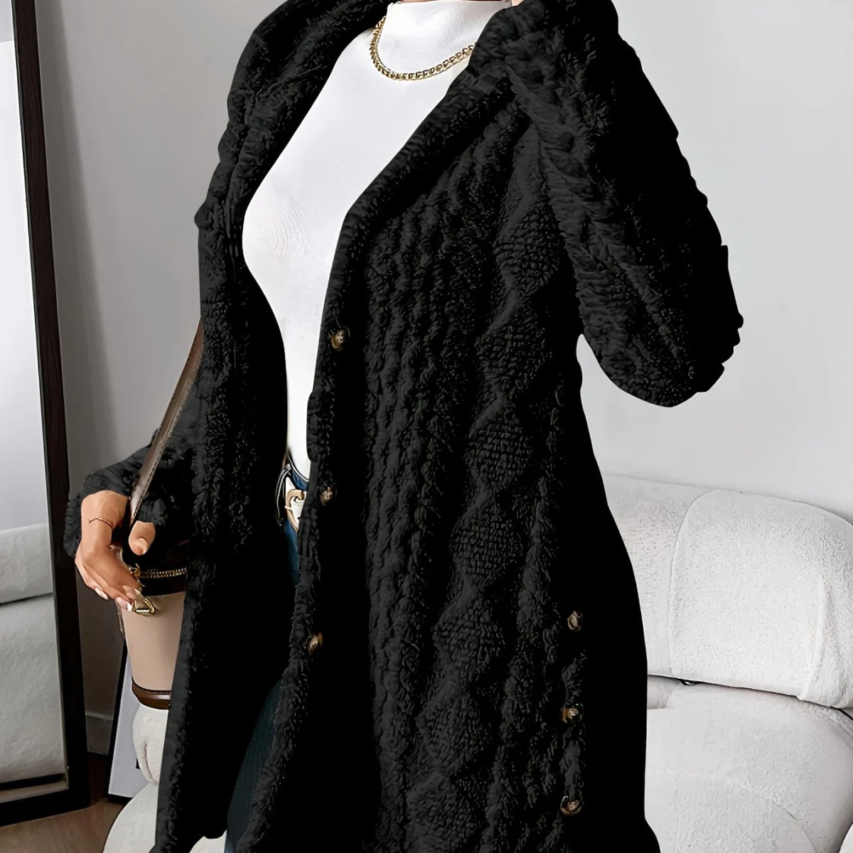 Gaétane | Knitted Argyle Hooded Cardigan