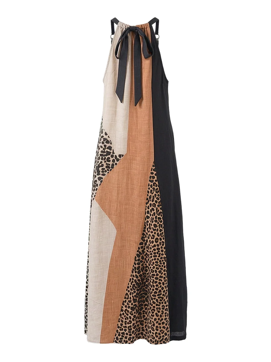Norah | Leopard Panel Halter Maxi Dress