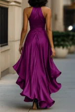 Regina | Satin Halter Ruffle Gown
