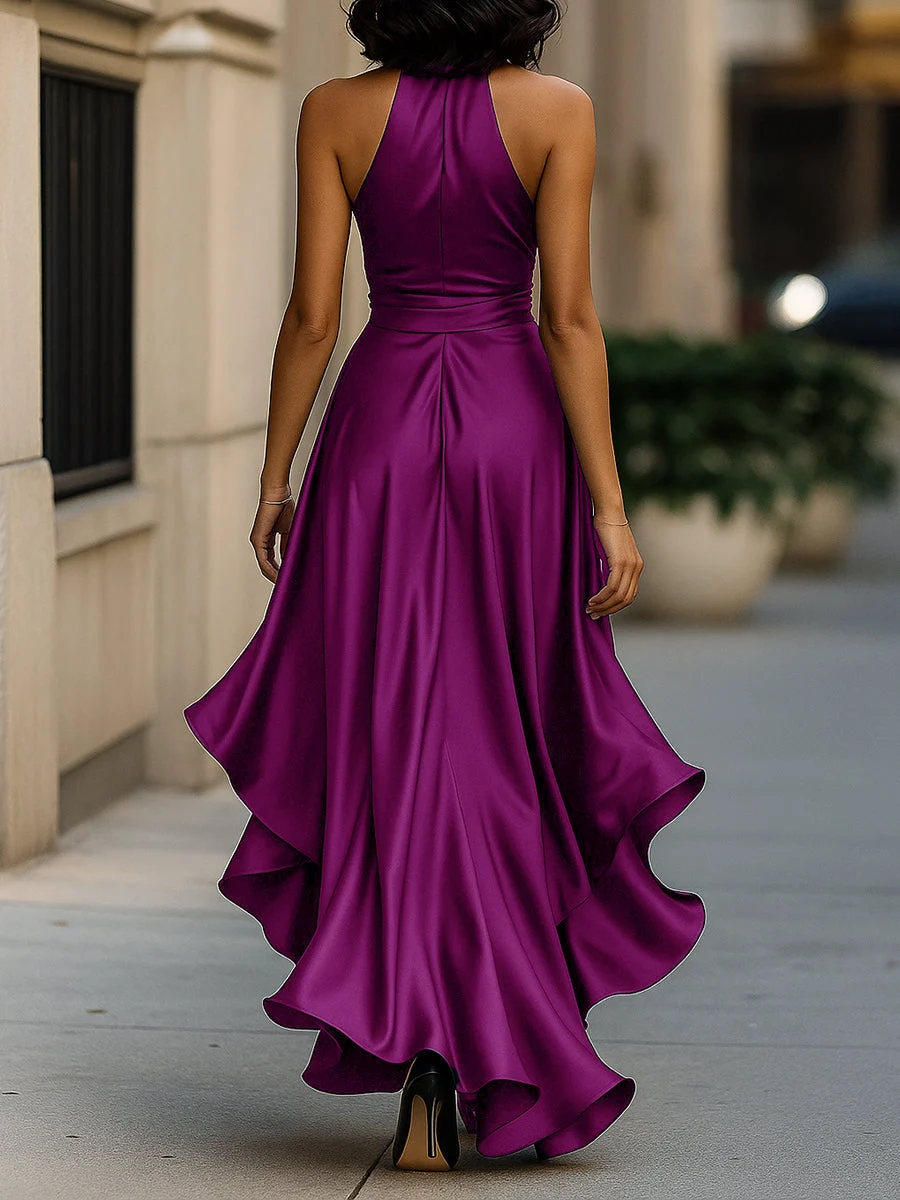 Regina | Satin Halter Ruffle Gown