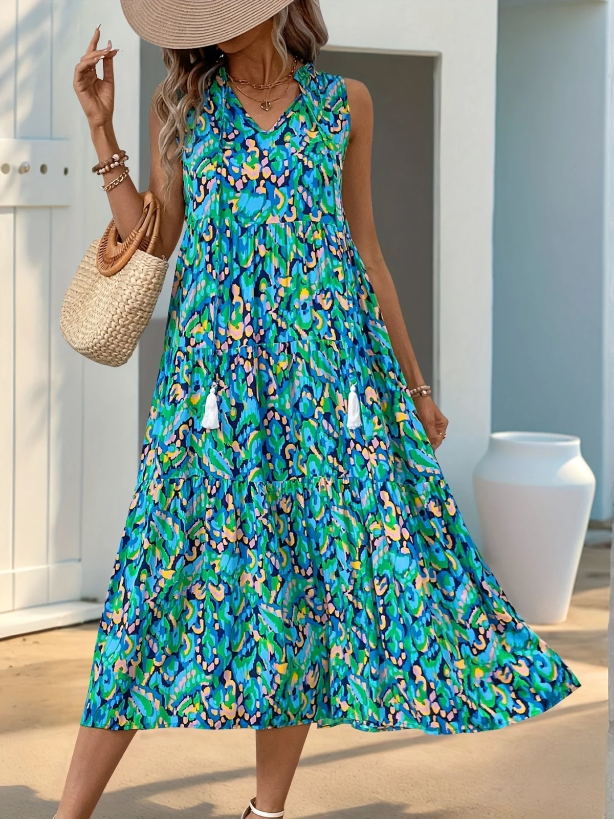 Wanda | Tassel Tie Tiered Sleeveless Dress