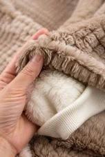 Herfst/winter nieuwe modieuze casual zachte pluche effen kleur patchwork crewneck hoodie met capuchon en koord, lange mouwen, patchzak, warm sweatshirt voor dames fabric texture close-up