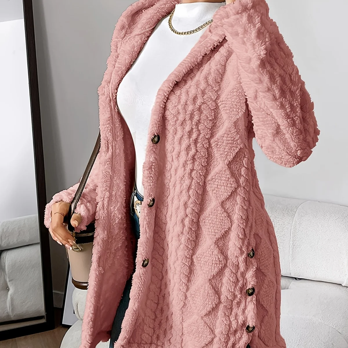 Gaétane | Knitted Argyle Hooded Cardigan