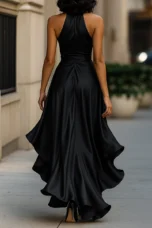 Regina | Satin Halter Ruffle Gown