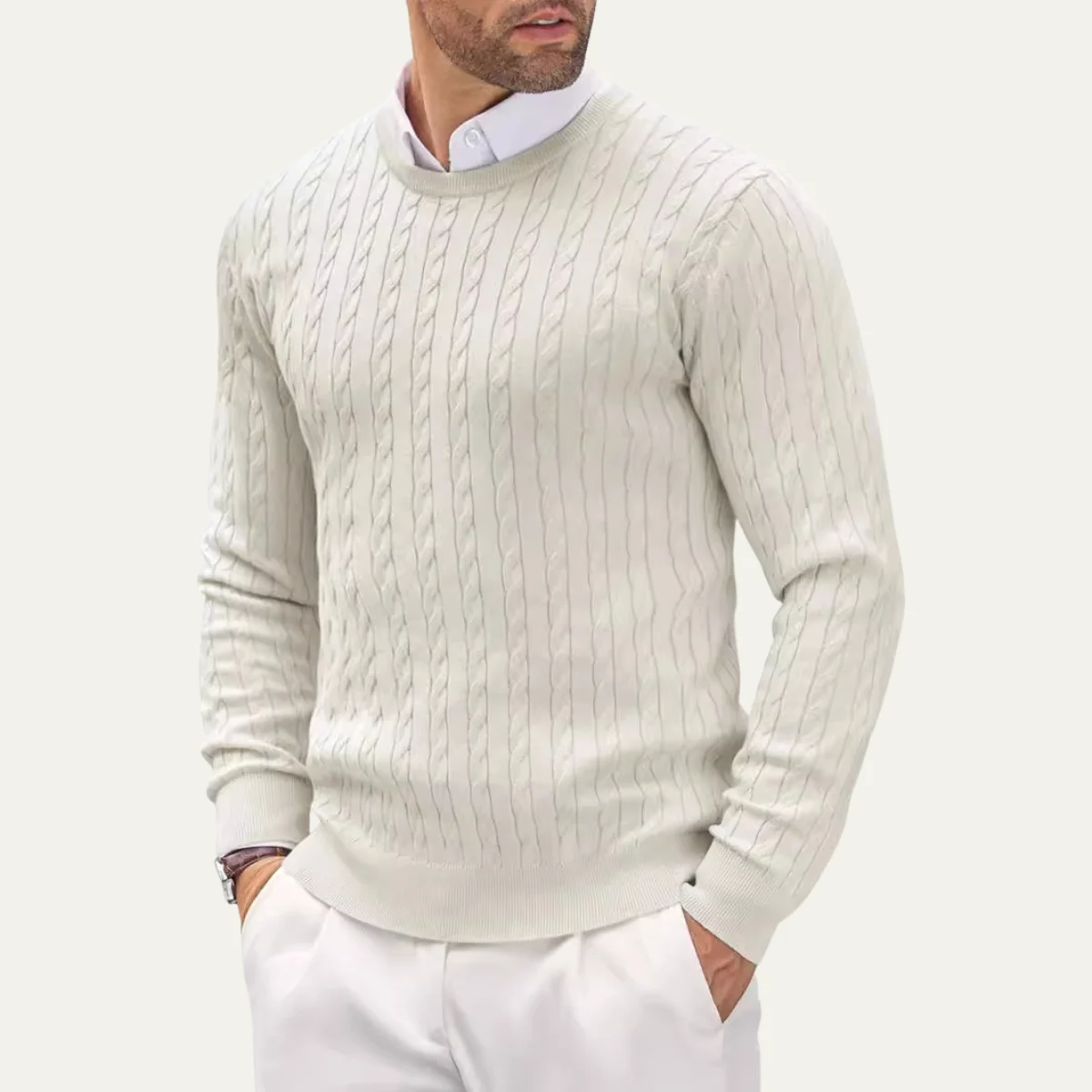 Mathias | Cable Knit Crew Neck Sweater