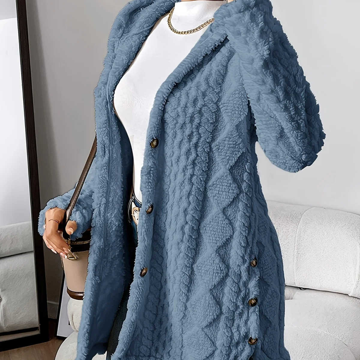 Gaétane | Knitted Argyle Hooded Cardigan