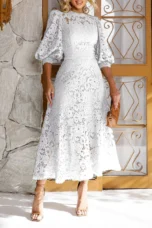 Victoire | Lantern Sleeve Midi Dress