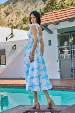 Exilda | Shoulder Tie Smocked Midi Dress