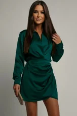 Margaret | Satin Wrap Long Sleeve Dress