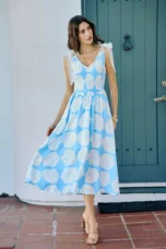 Exilda | Shoulder Tie Smocked Midi Dress