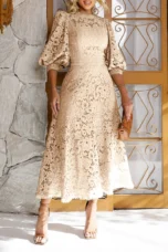 Victoire | Lantern Sleeve Midi Dress