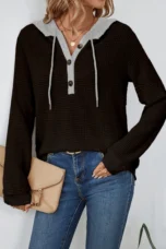 Octavia | Hooded Button-Neck Sweatshirt