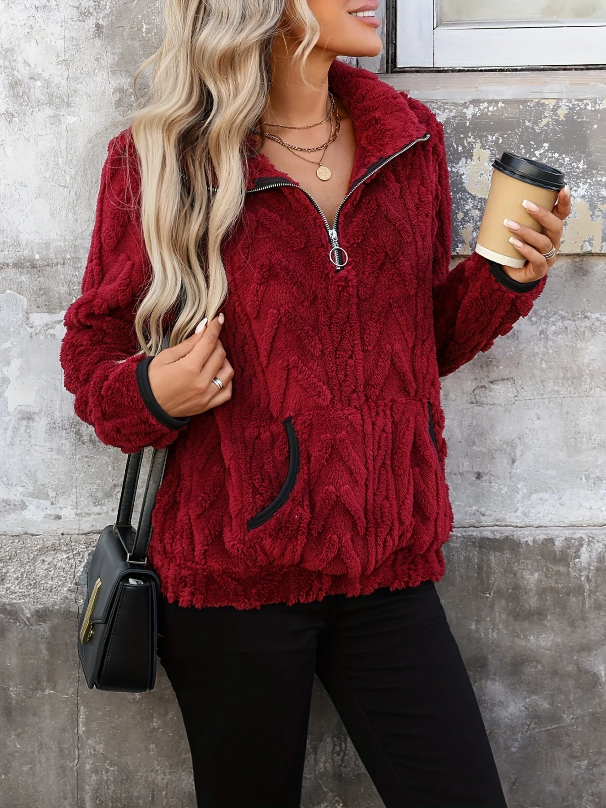 Régine | Textured Quarter Zip Sweatshirt