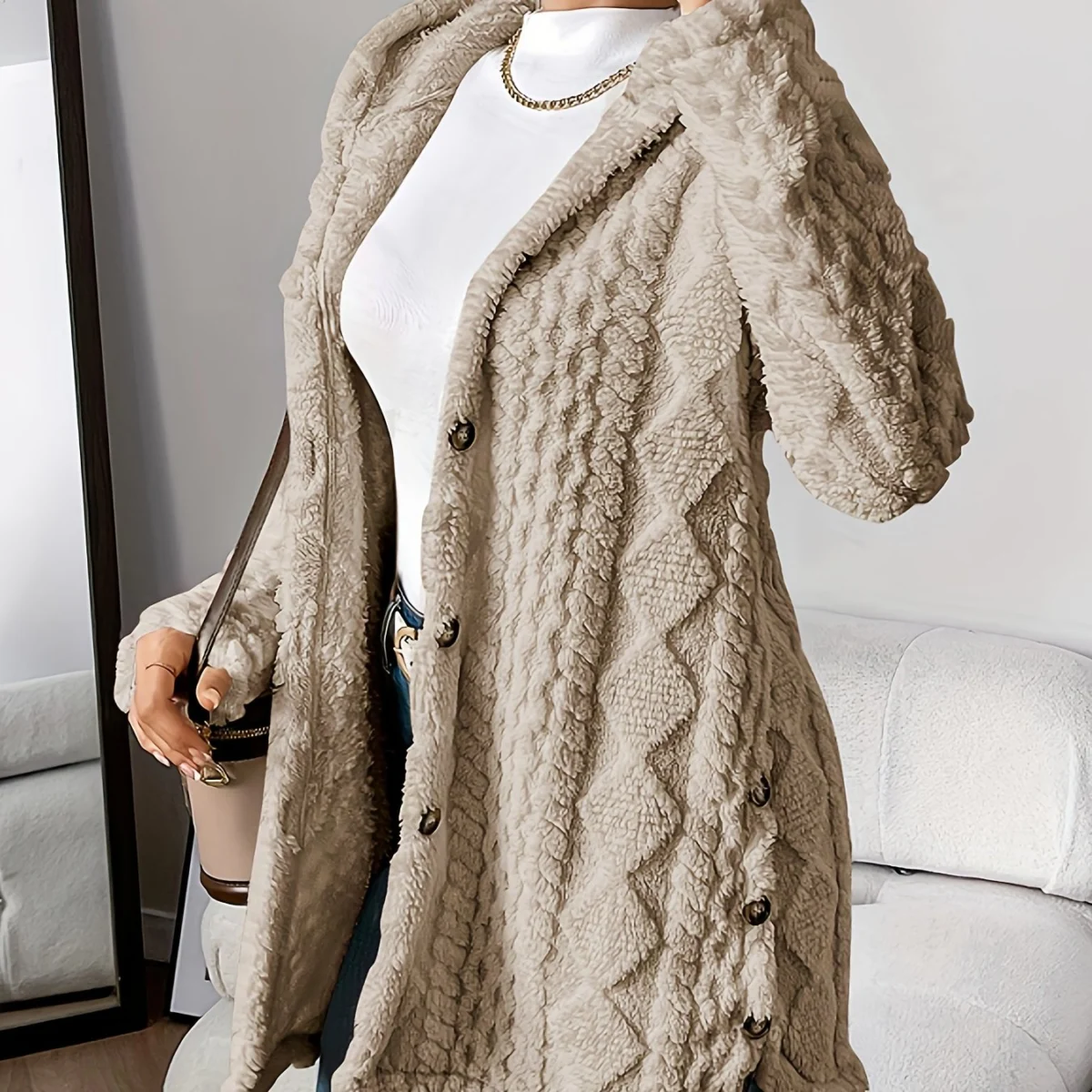Gaétane | Knitted Argyle Hooded Cardigan