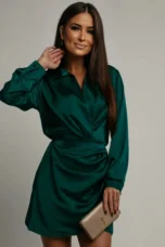 Margaret | Satin Wrap Long Sleeve Dress