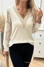 Veronique | Lace Panel Lantern Top