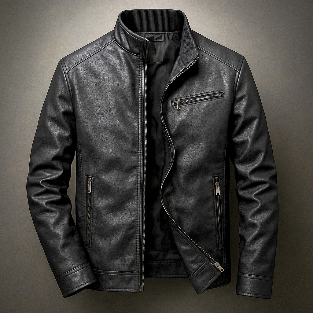Hormidas | Corduroy Collar Leather Jacket