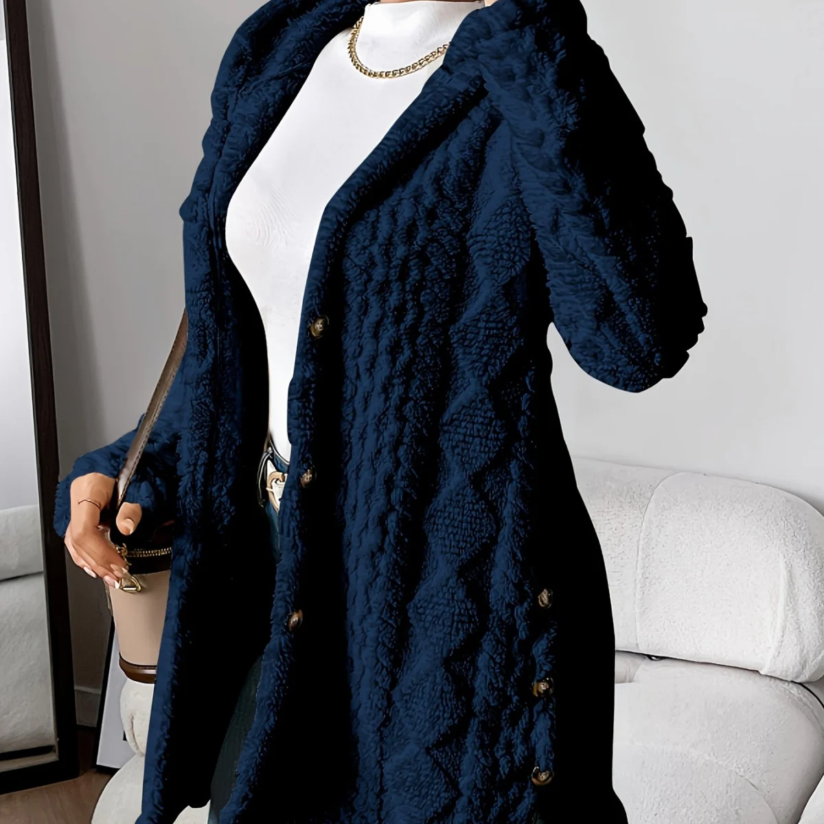 Gaétane | Knitted Argyle Hooded Cardigan